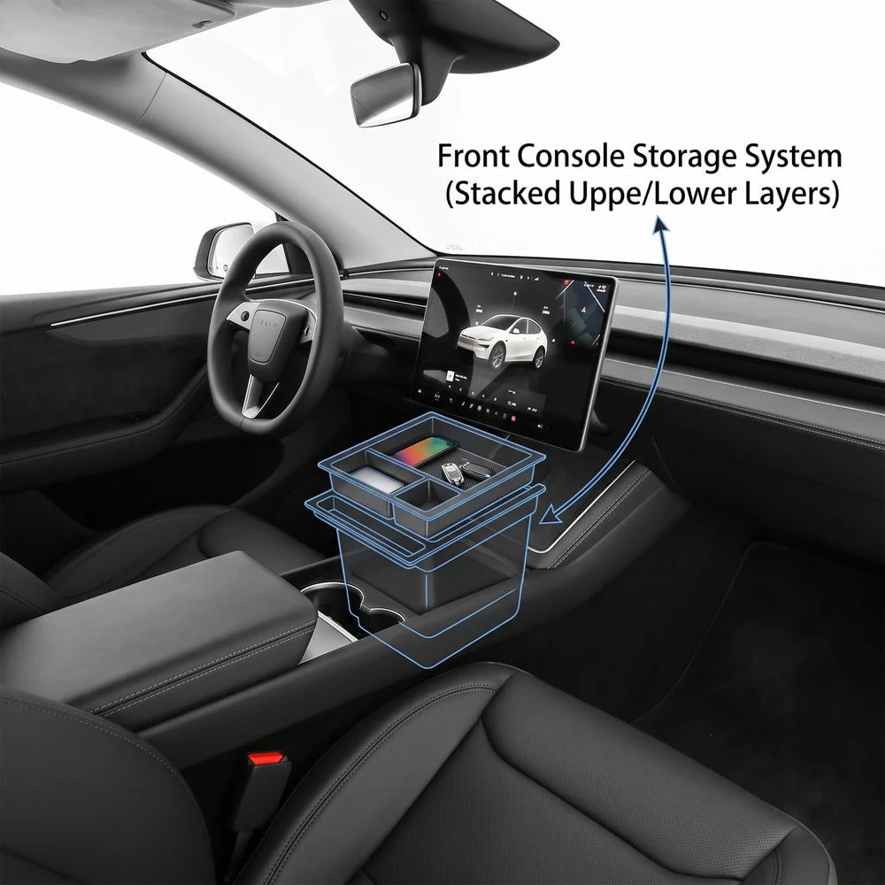Upper Lower Slidable Console Storage Box Armrest Tray Insert For Tesla Model Y L 2026 Lo detail view