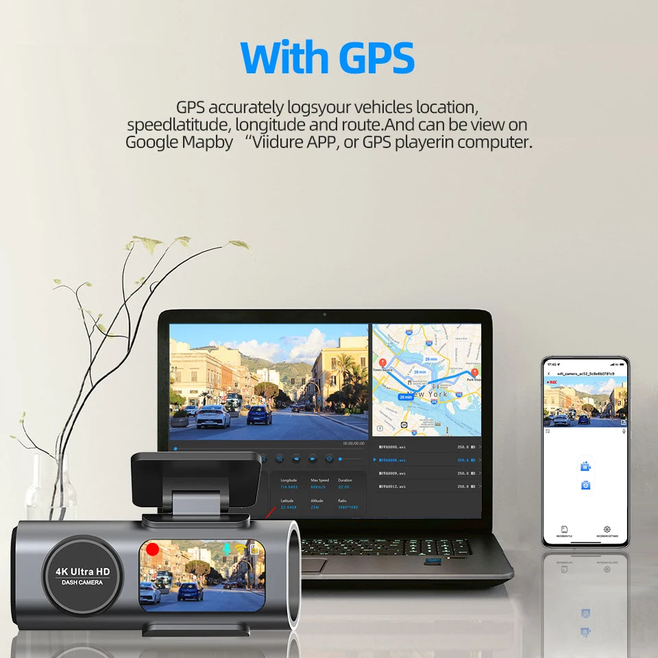 4K Dash Cam with WiFi & GPS | Dual Lens, Night Vision, 24H Parking Monitor