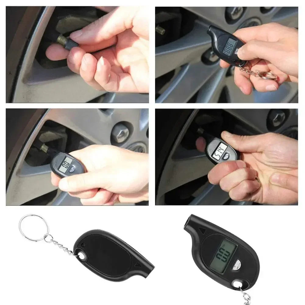 Mini Keychain Digital Tire Pressure Gauge | LCD Display Car Tire Tester with Safety A lifestyle view