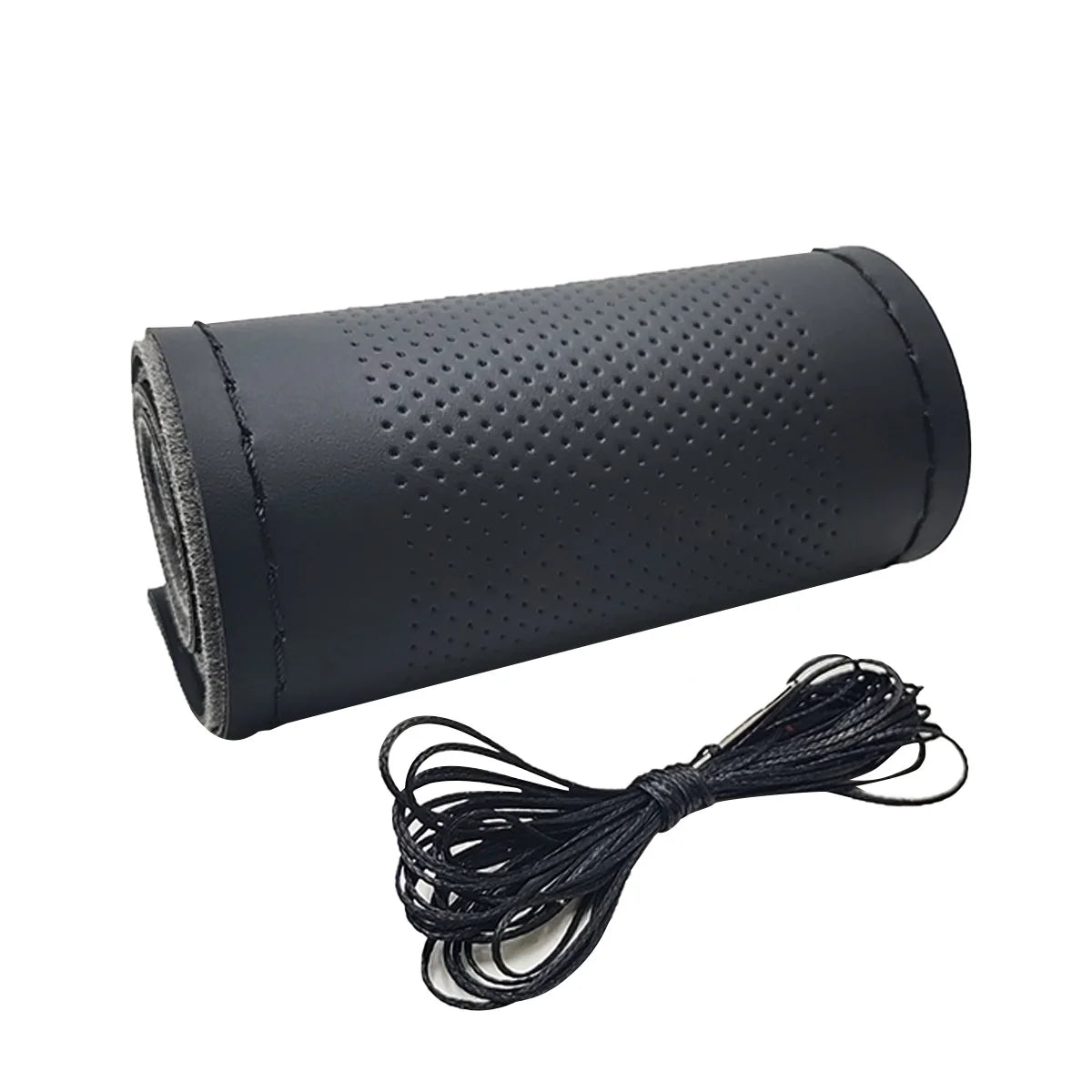Universal Leather Car Steering Wheel Stitch On Wrap Cover Fit for 38cm 14" DIY Sewing Br detail view