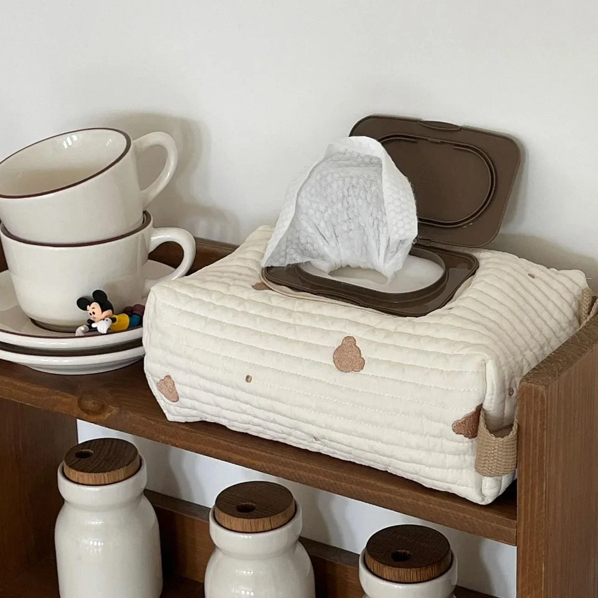 Car Tissue Box Hanging Cartoon Embroidery Bear Seat Back Baby Stroller Diaper Storage