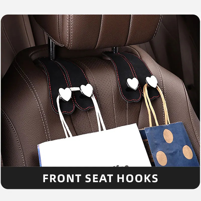 Heart Shape Metal Car Headrest Hooks 2 in 1 Leather Hanger detail view