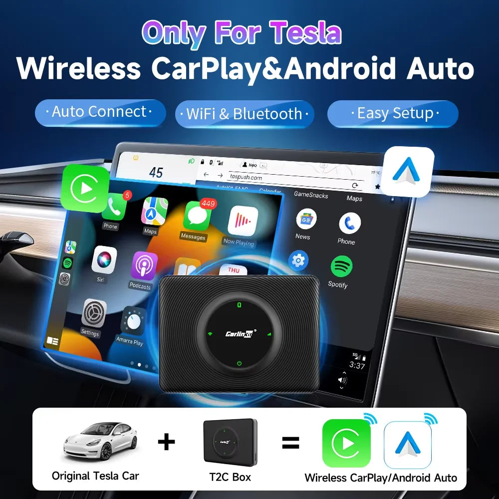 CarlinKit Wireless CarPlay Android Auto Adapter for Tesla Model 3 Y S X | Auto Connect Siri Spotify