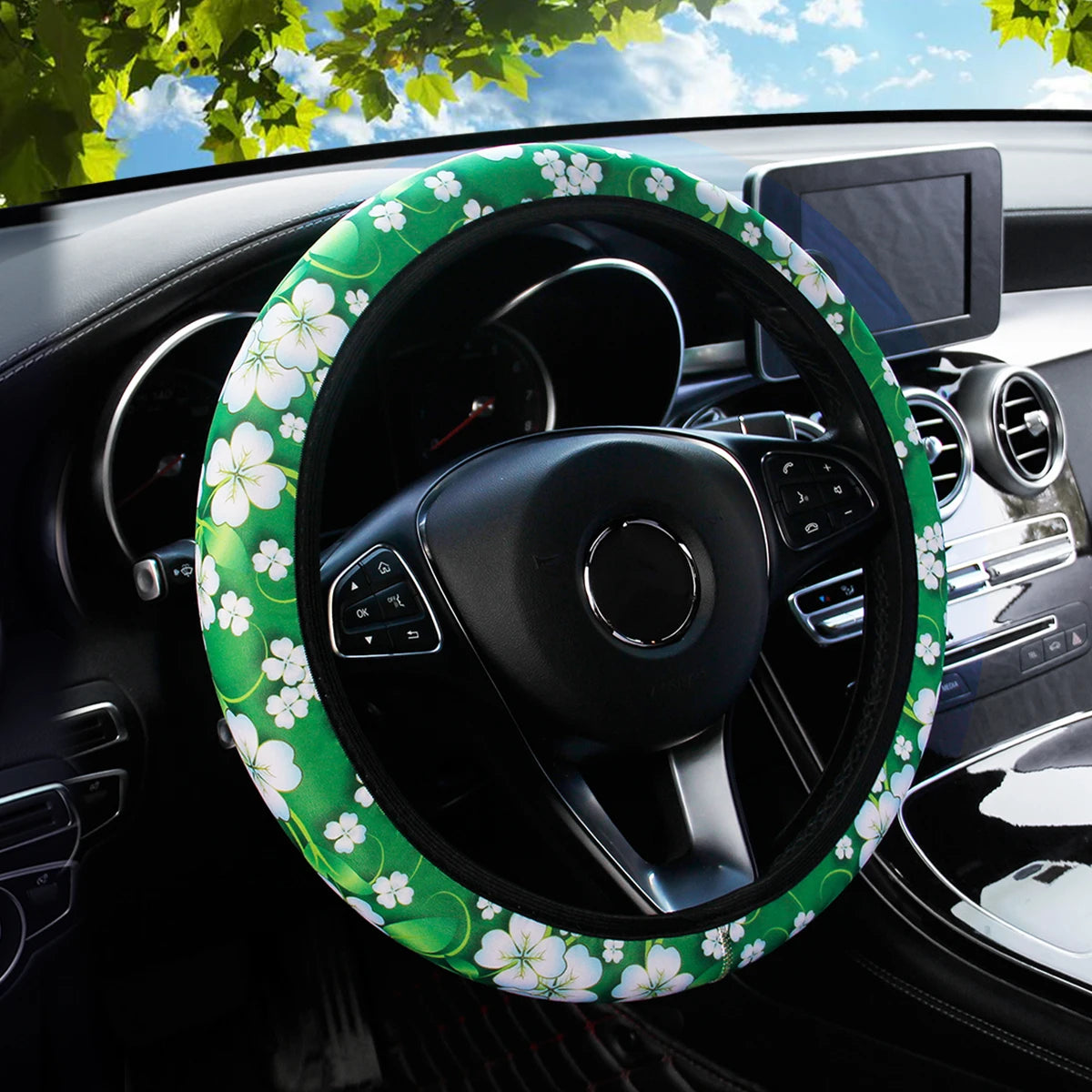 19 Diving material printed fabric car rimless steering wheel cover Christmas camouf additional angle