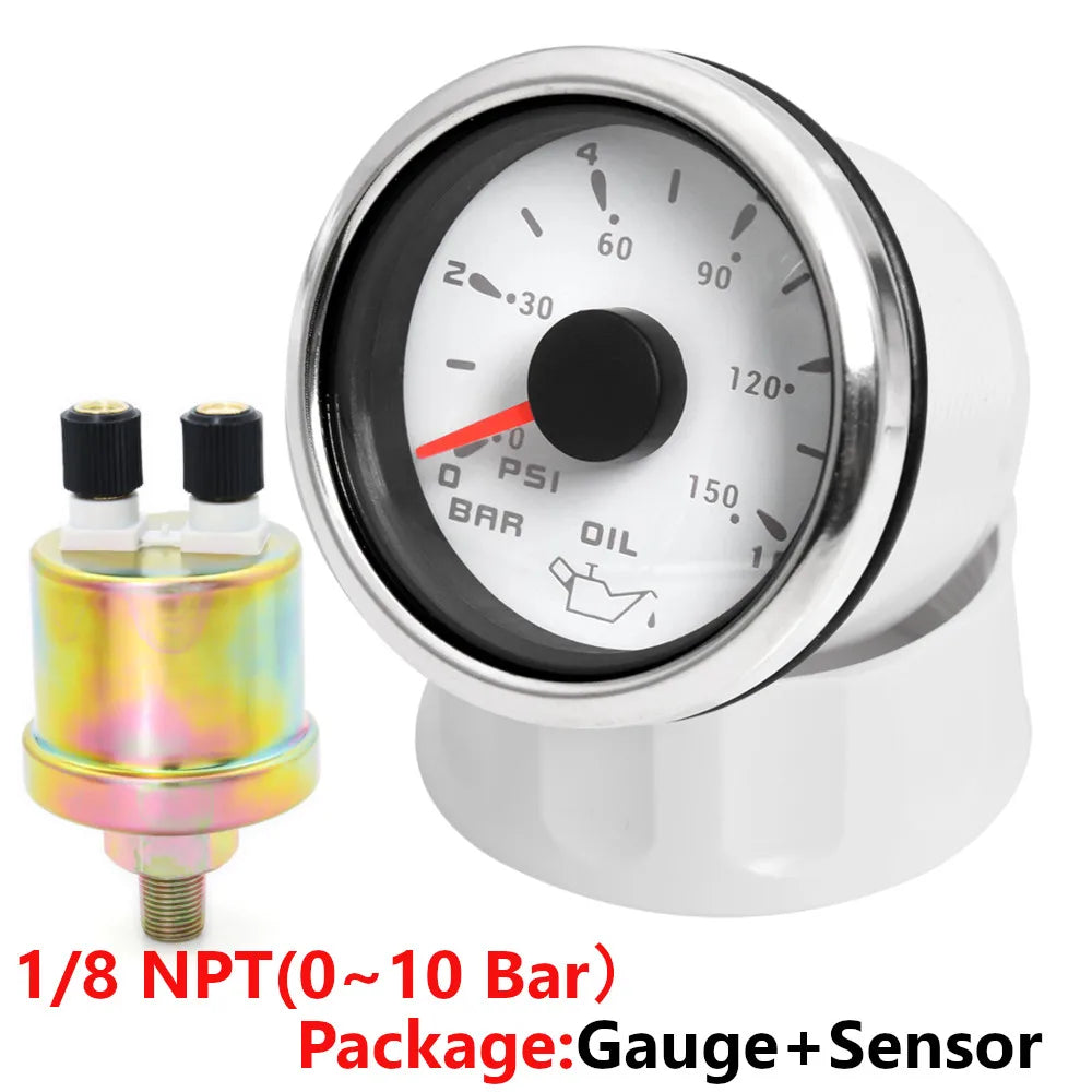 HD 2" 52m Oil Pressure Gauge Meter 0-10Bar 0~150PSI With 7 Colors LED Backlight 1/8NPT Oil Press Sensor For Boat Car Truck 9-32V