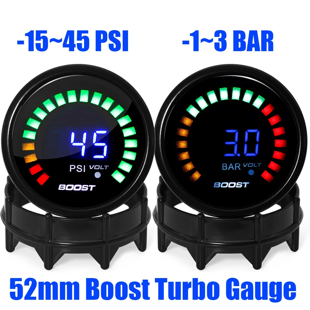 Auto Car 1~3 BAR 52MM Turbo Boost Meter with Sensor | Digital LED Smoke Lens Gauge for 12V Gasoline