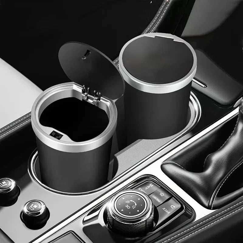 Mini Car Trash Can with Lid, Leakproof ABS Bin for Cup Holder