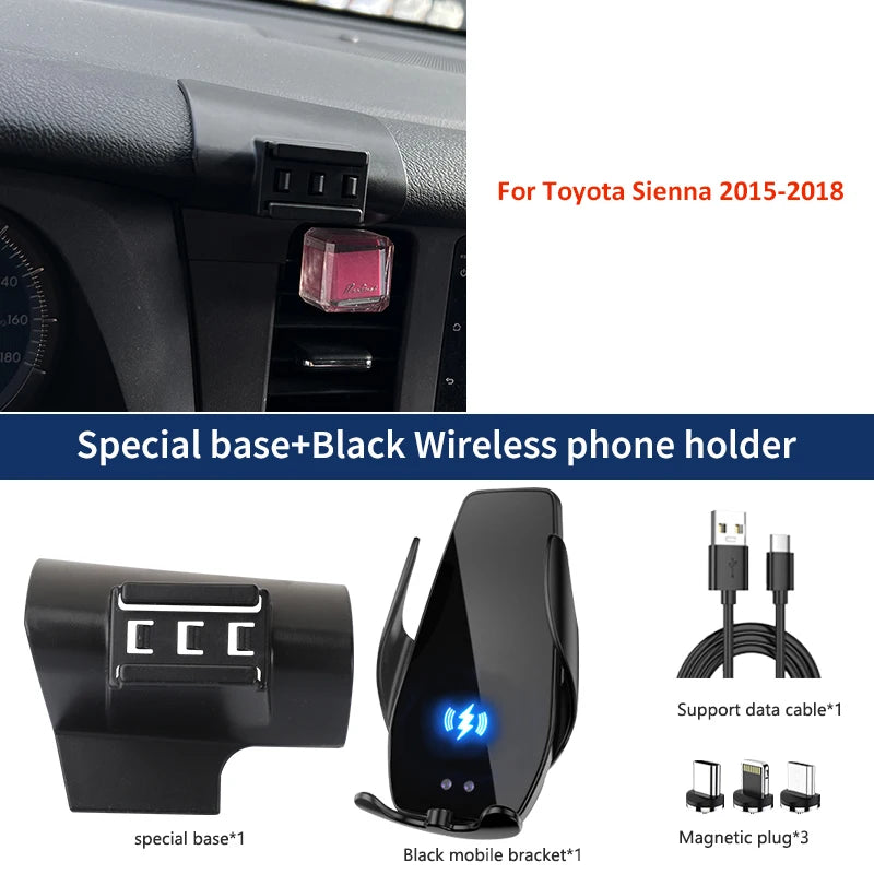 Car Mobile Phone Holder For Toyota Sienna 2015 2016 2017 2018 Mount Wireless Charging Phone Holder Special Fixed Base accessorie