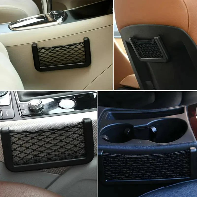 Car Storage Bag Nets Adhesive Auto Seat Organizer Door Side Net Pocket Multifunction 15- detail view
