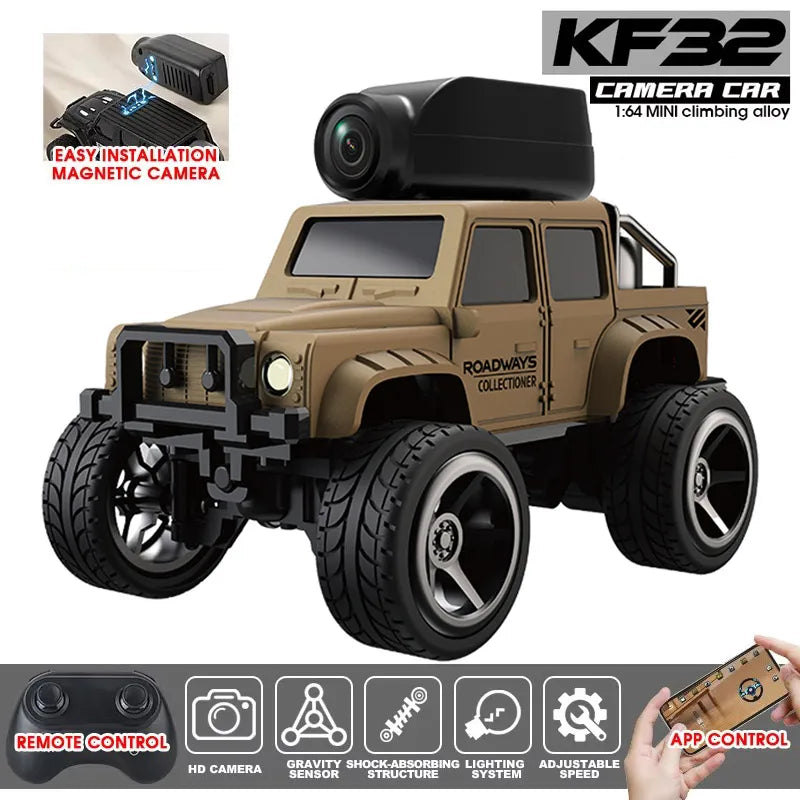 KF32 1:64 RC Mini Climbing Car With LED Light and HD Camera Radio Remote Control Cars Alloy Toy For