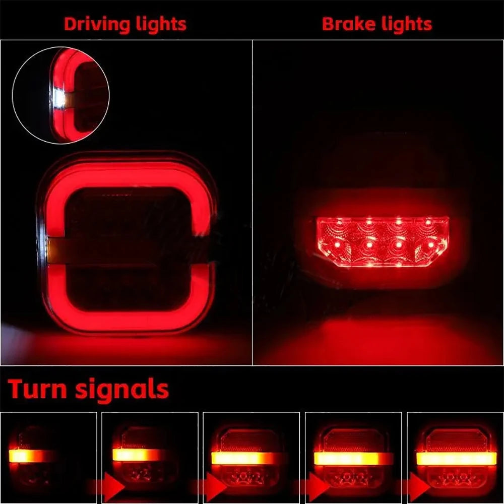 2pcs Square 4 Inch LED Tail Light Set | Brake Turn Signal Lamp for Trailer Van Bus Pi lifestyle view