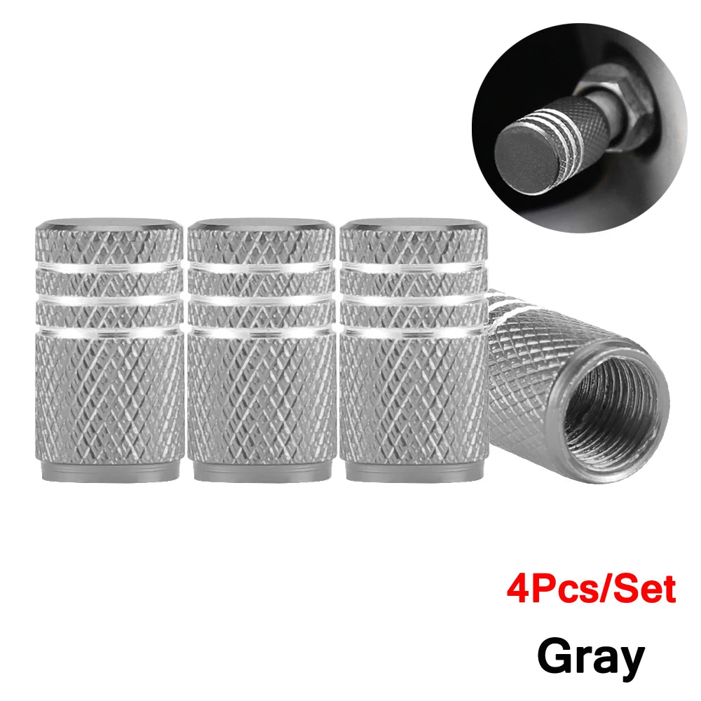 DSYCAR 4Pcs Silver Aluminum Knurling Tire Valve Stem Caps | US Schrader Compatible additional angle