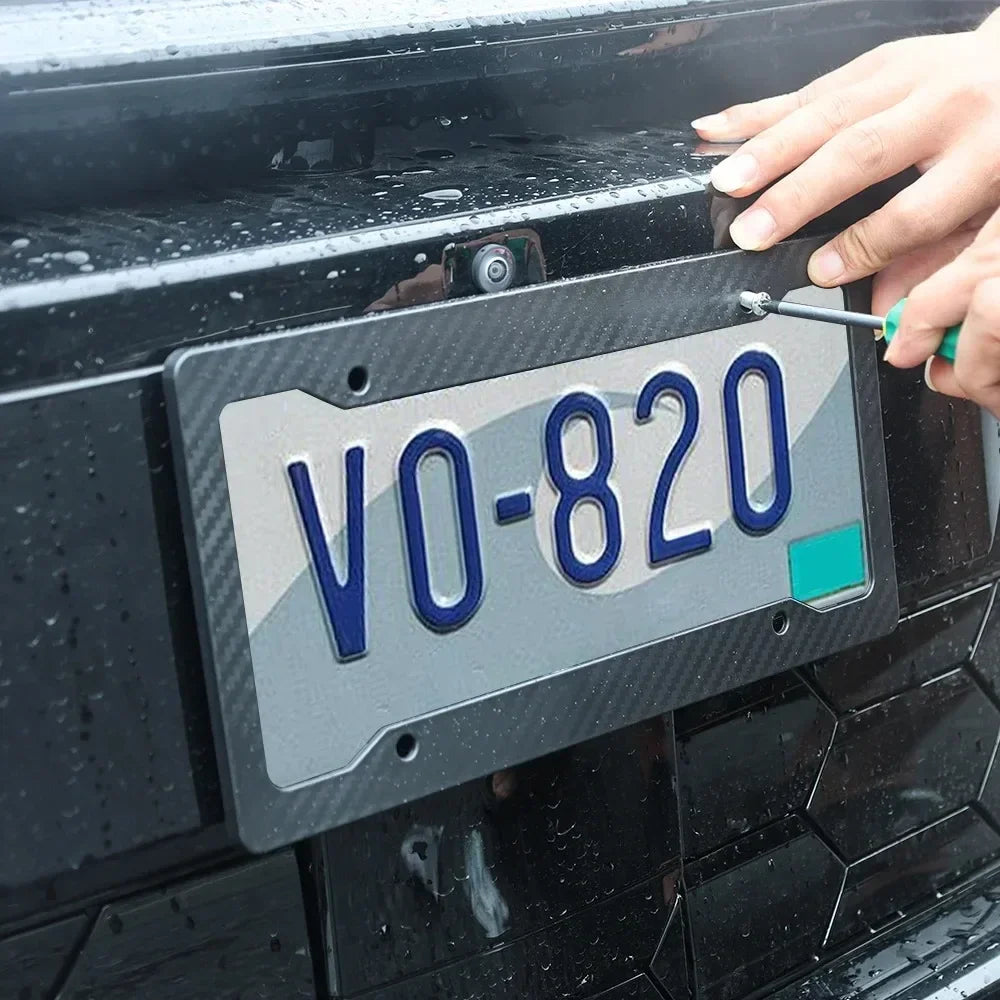 Car Motorcycle 30*15CM 1/2pcs License Plate Frame Carbon Pattern Plastic License Pl additional angle