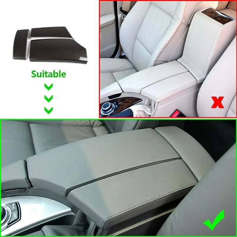 For BMW 5 Series E60 Car Armrest Latch Cover Carbon Fiber Center Console Arm Rest Storage Box Lid Cover Black