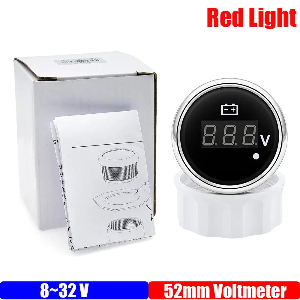 8-32V 28-48V 52mm Digital Voltmeter with Red Alarm Light | Waterproof Voltage Gauge f alternate view
