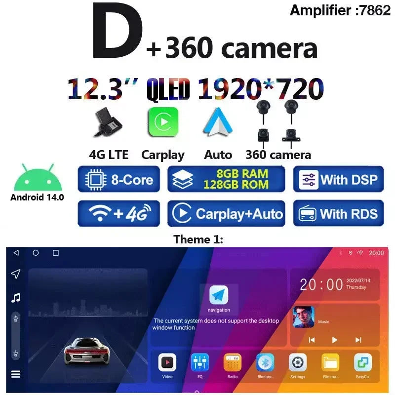 Wireless CarPlay 8G+256G 12.3 Inch Android 14.0 Car DVD Player GPS for Porsche Macan 2 close-up view