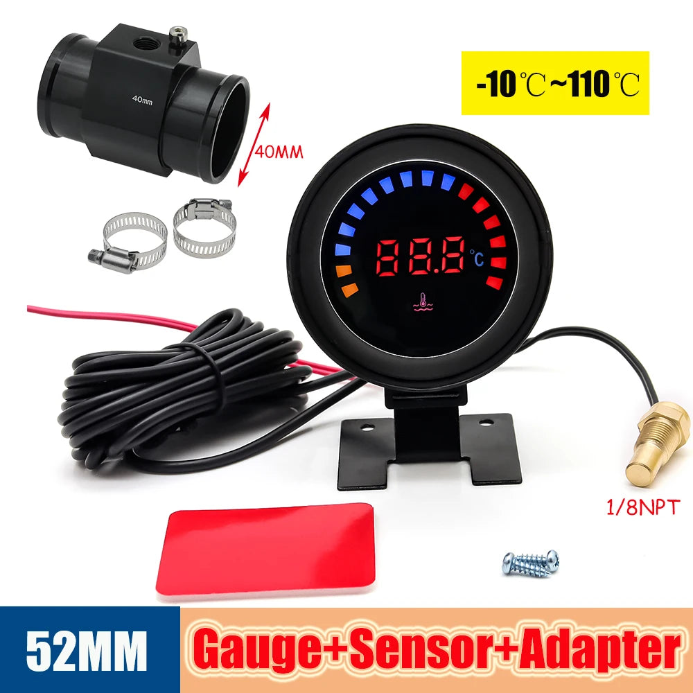52mm Auto Water Temperature Meter | Universal LCD Digital Thermometer with Sensor and alternate view