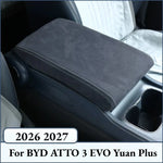 For BYD ATTO 3 EVO Yuan Plus 2026 2027 Center Console Cover Armrest Box Protector Pad Black Suede Interior Accessories