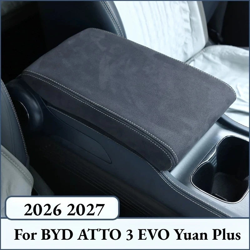 For BYD ATTO 3 EVO Yuan Plus 2026 2027 Center Console Cover Armrest Box Protector Pad Black Suede Interior Accessories