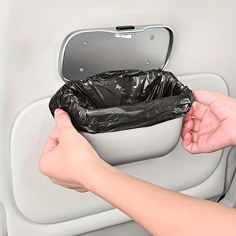Car Trash Can with Lid Button | PU Leather Hanging Auto Interior Organizer lifestyle view