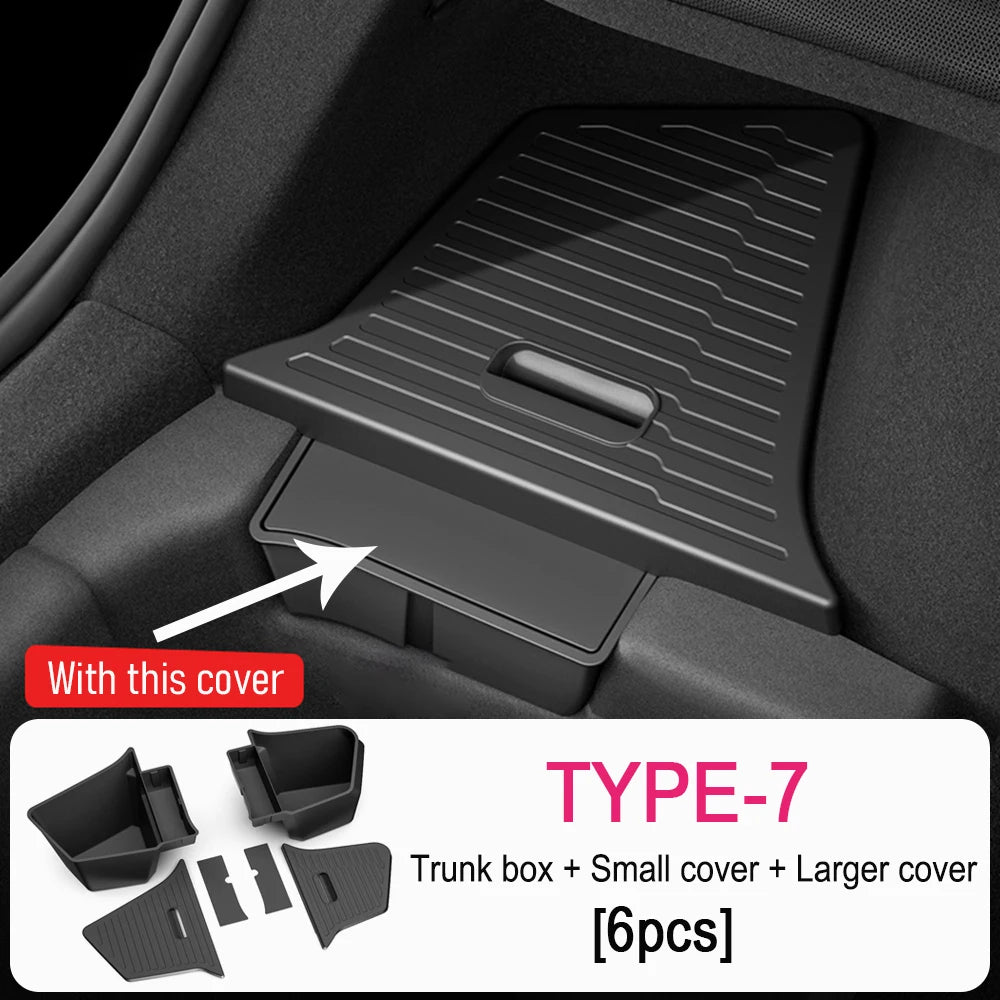 Tesla Model Y Juniper 2025-2026 Trunk Side Storage Box – TPE Rear Organizer with Flock close-up view