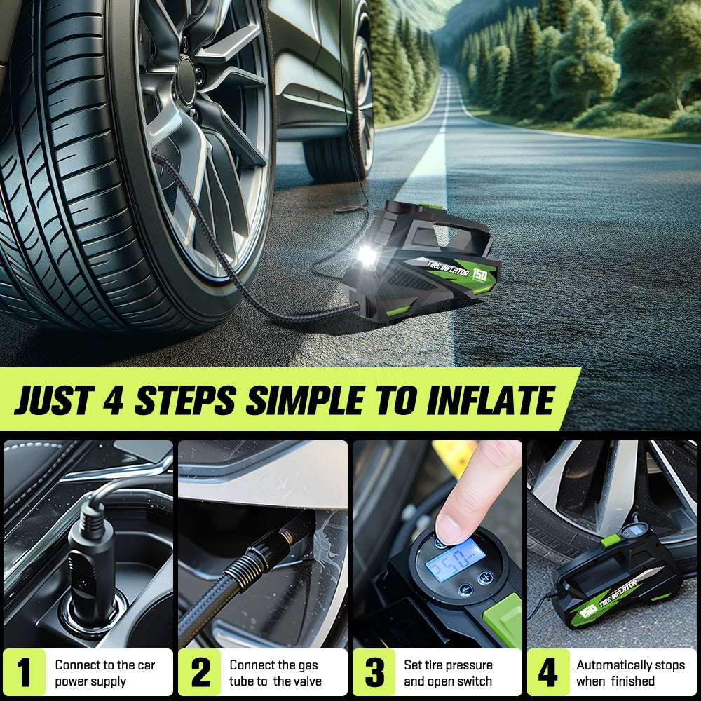 Carsun Digital Tire Inflator | Portable Air Compressor with LED for Car & Motorcycle lifestyle view
