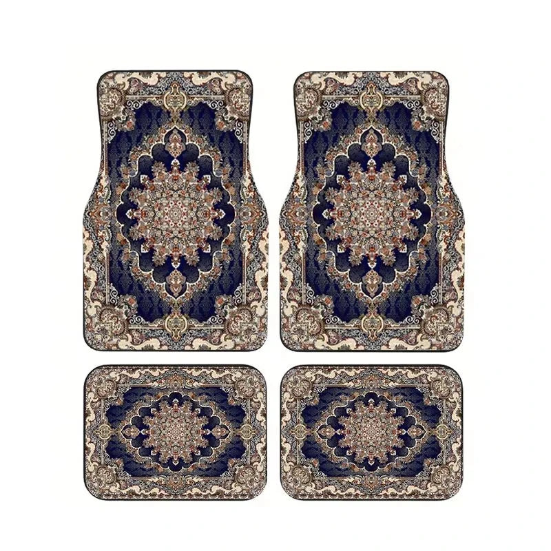 Red Bohemian Paisley Print Car Floor Mats 4Pcs Universal Anti-Slip Auto Carpet Interior detail view