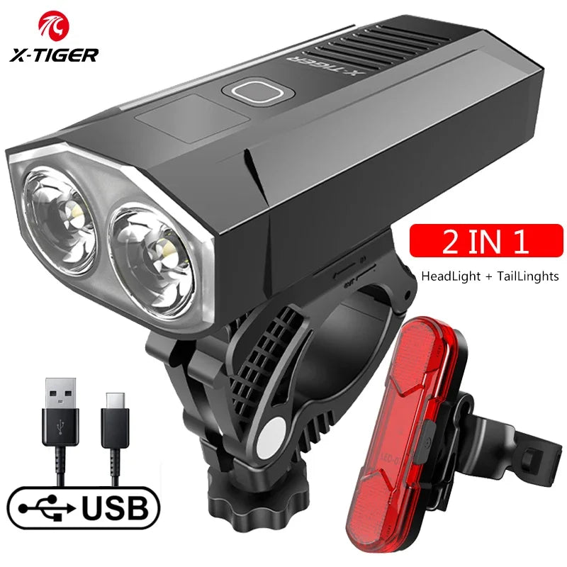 X-TIGER Bike Front Light Set Waterproof MTB Bicycle Lamp 5200mAh USB Rechargeable LED alternate view