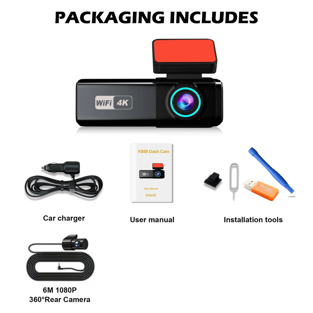 Aprilboy WIFI GPS Car Dash Cam HD 4K Car DVR Front and Rear Dual Lens Auto Car Camera Night Vision G-Sensor 24H Parking Monitor
