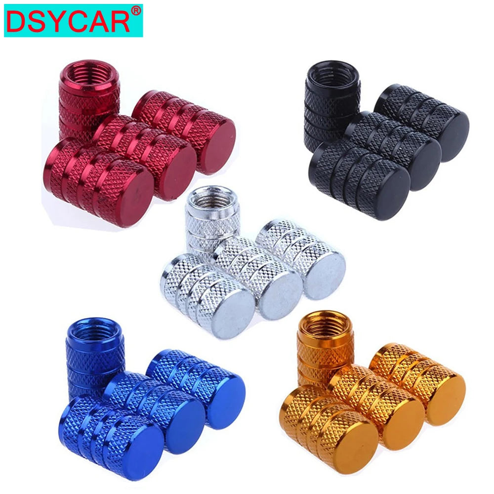 DSYCAR 4Pcs Silver Aluminum Knurling Tire Valve Stem Caps | US Schrader Compatible
