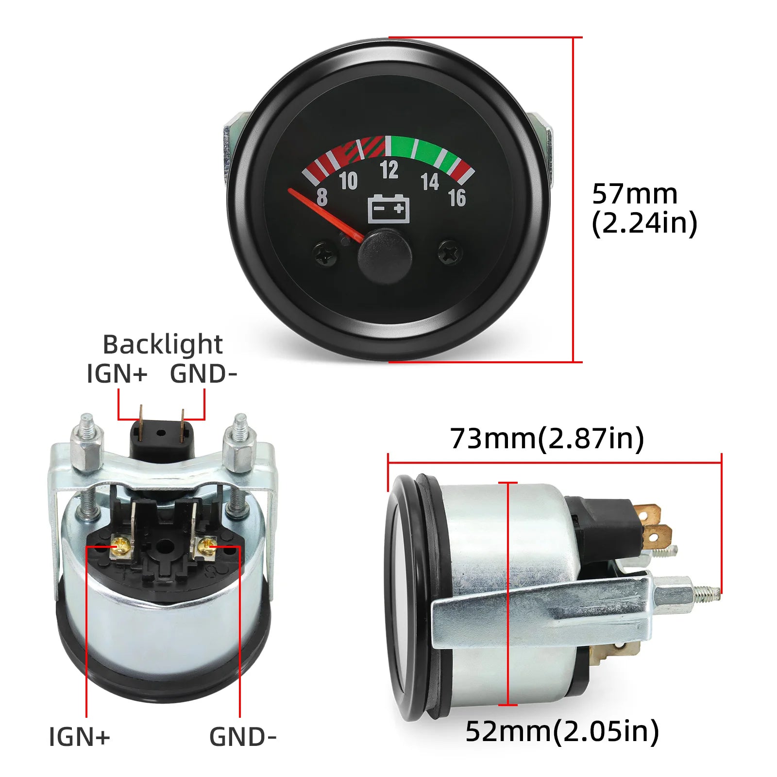 2" 52mm DC8-16V 18-32V Auto Car Voltmeter Generator Voltage Guage Meter For Genset Spare Parts 12V/24V Optional Pointer Voltage