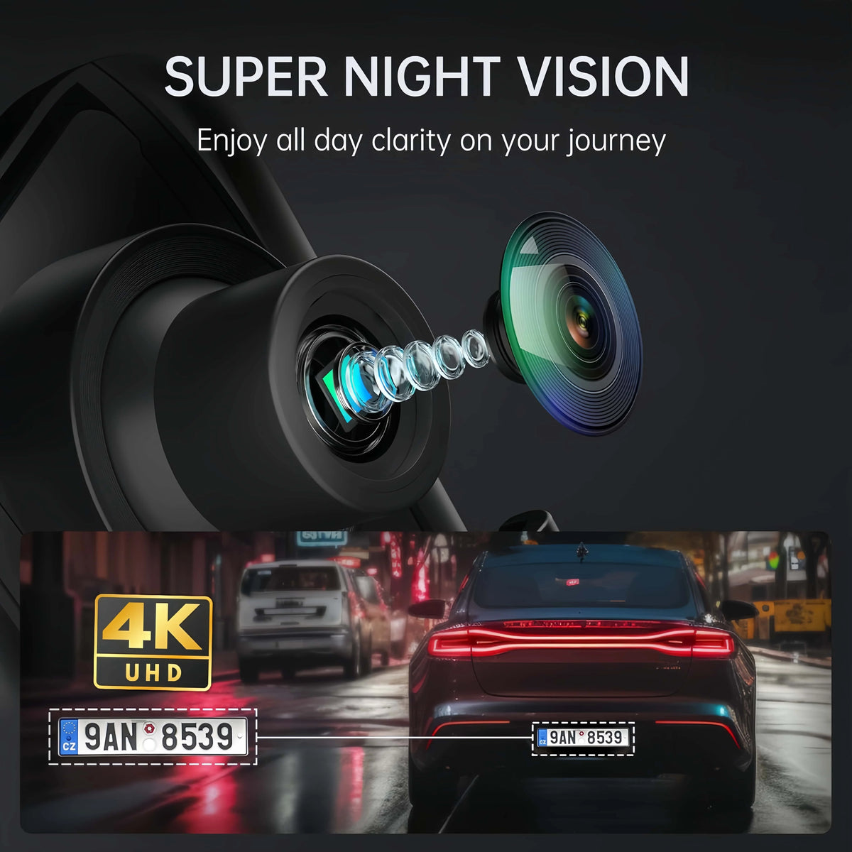 4K Dual Lens Rearview Mirror Dash Cam with IPS Touch Screen | 32G Card