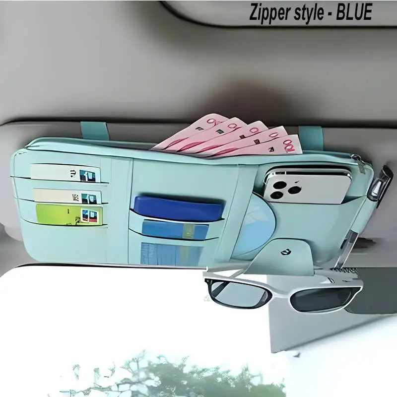 Car Sun Visor Organizer Multi-Pocket Zipper Storage Pouch