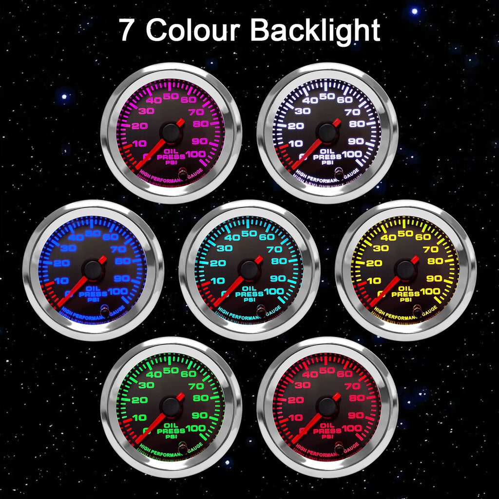 2'' 52mm 12V 7 Colors Car Oil Press Air fuel ratio Voltmeter EGT Tachometer RPM Gauge Boost Water Temperature Oil Temperature