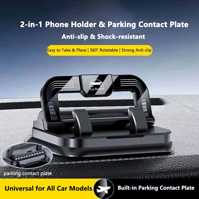 360° Rotatable Universal Car Phone Holder with Parking Number Plate Dashboard Mount