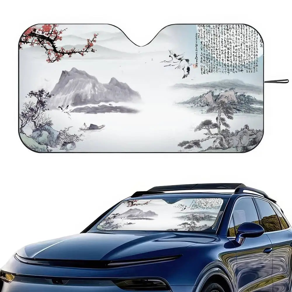 Chinese Plum Flower Sunshade Windscreen 3D Film Plaid Gift Novelty Car Front Window additional angle