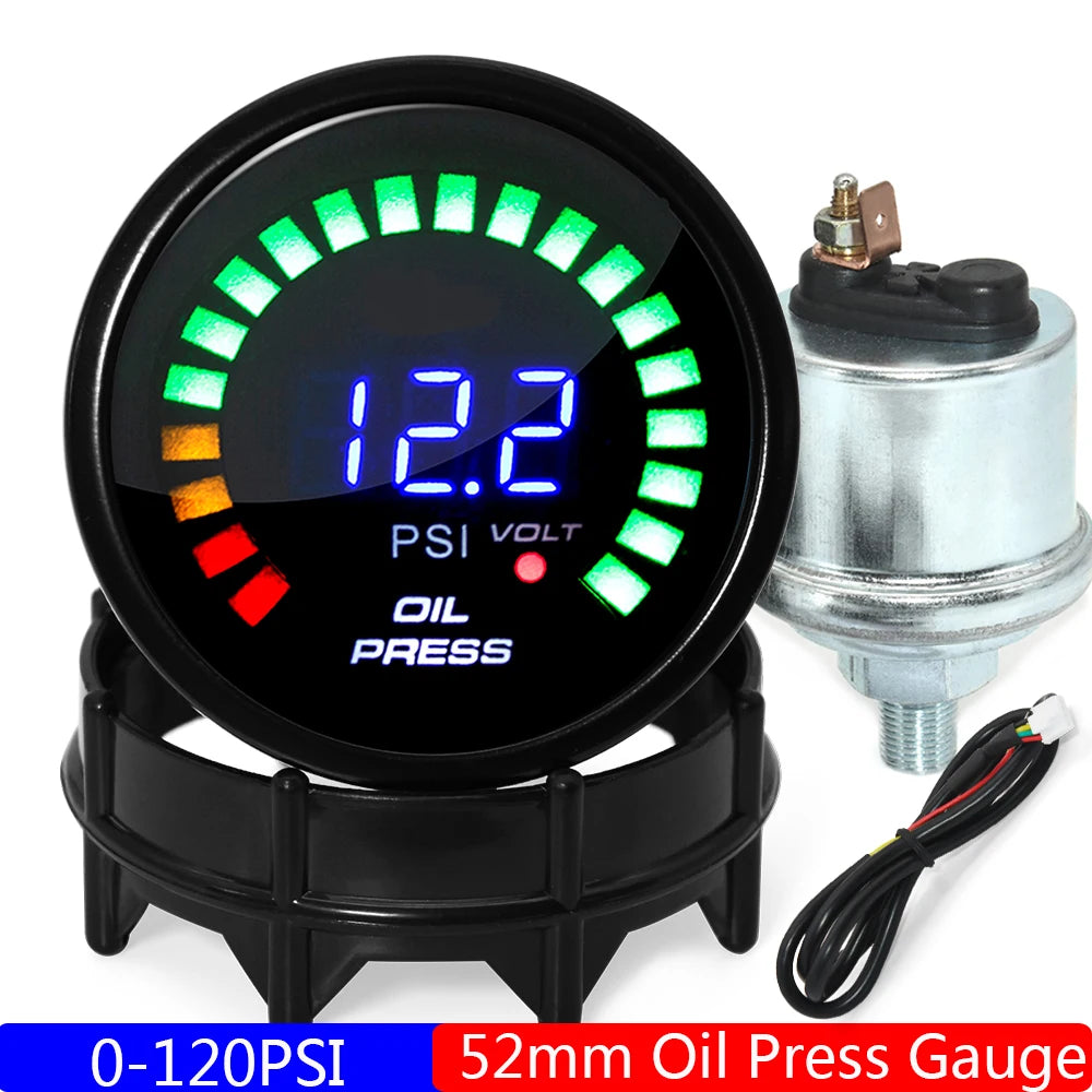 2" 52MM Digital LED Gauge Set | PSI Boost Vacuum Water Temp Oil Temp Oil Press Voltme lifestyle view