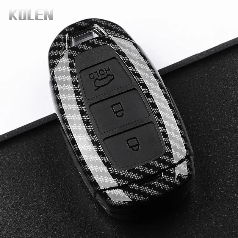 ABS Carbon Fiber Style Car Key Case Cover For Hyundai i30 ix25 Elantra KONA Solaris Azera Grandeur TM Accent Santa Fe Keychain