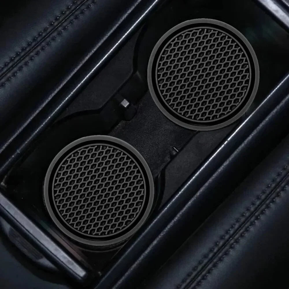 Black Car Cup Holder Insert Coasters 2 Pack close-up view