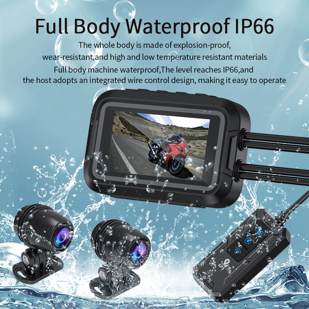 Motorcycle Dash Cam | Dual 1080P, Waterproof, WiFi, GPS additional angle