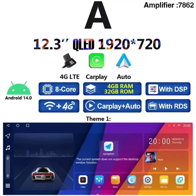 Wireless CarPlay 8G+256G 12.3 Inch Android 14.0 Car DVD Player GPS for Porsche Macan alternate view