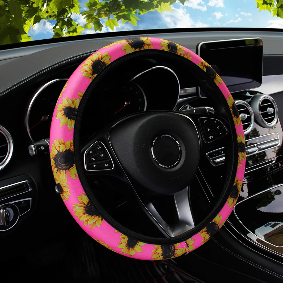 19 Diving material printed fabric car rimless steering wheel cover Christmas camoufla lifestyle view