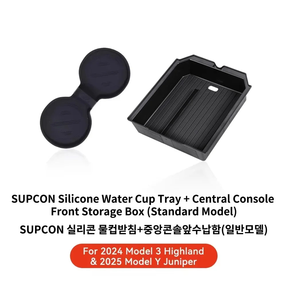 YZ For Tesla Highland Model 3 Y Juniper Hidden Storage Center Console Armrest Front and detail view