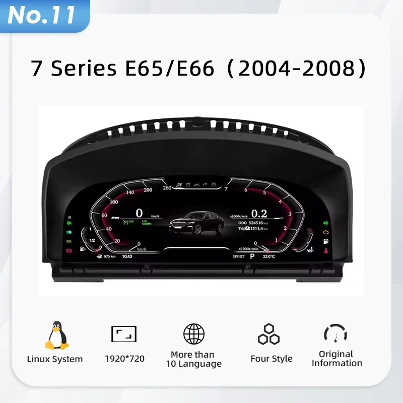 LCD Dashboard for BMW E90 E70 E71 E60 E81 E87 F10 F20 F30 F32 F06 E84 F48 E83 F25 F26 F1 detail view