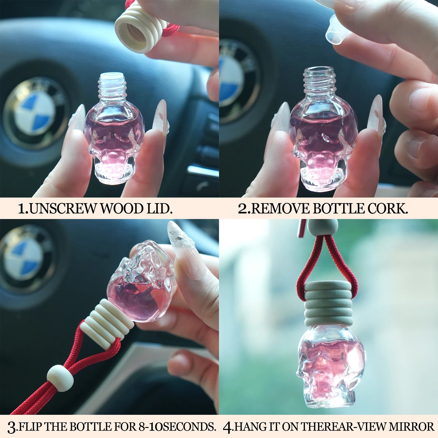Skull-Shaped Wooden Car Air Freshener | Long-Lasting Light Fragrance for Car Interior close-up view