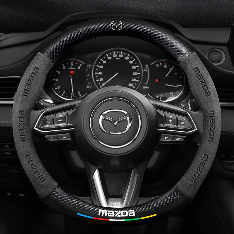 Carbon Fiber Suede Car Steering Wheel Cover | Compatible with Mazda 3 5 6 CX5 CX8 M additional angle