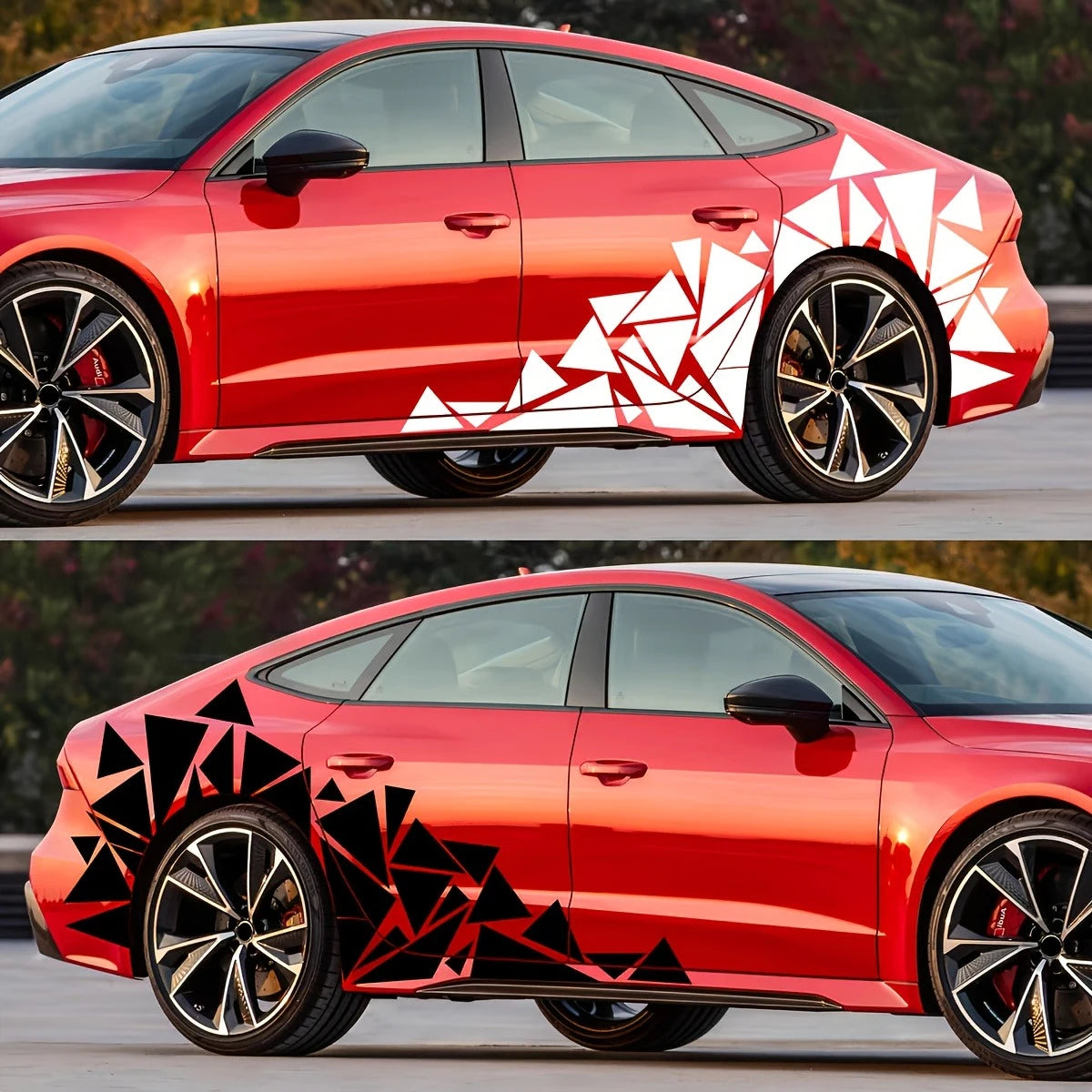 1pc Freestanding Triangles Graphics Car Sticker Decal Decoration SUV Truck Vehicle Cam close-up view
