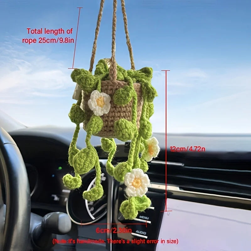 NEW Cute Potted Plants Crochet Car Basket Hanging Plant Crochet for Car Decor Car Orn alternate view