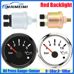 52mm Oil Pressure Gauge with Alarm Red LED | 0-5 Bar 0-10Bar Oil Press Meter with Sensor 1/8NPT 12V2