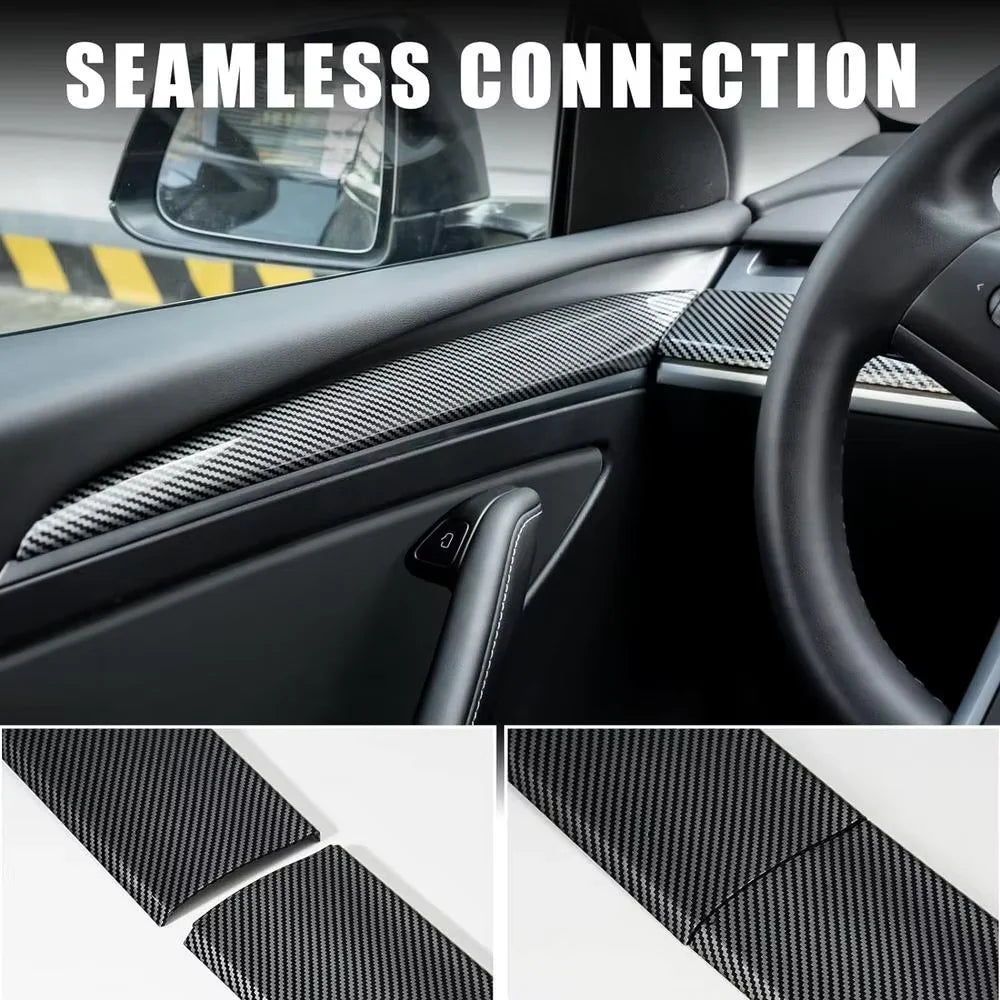 Car Dashboard Cover For Tesla Model 3 Y Door Dash Trim Panel Carbon Fibre ABS Interior A detail view